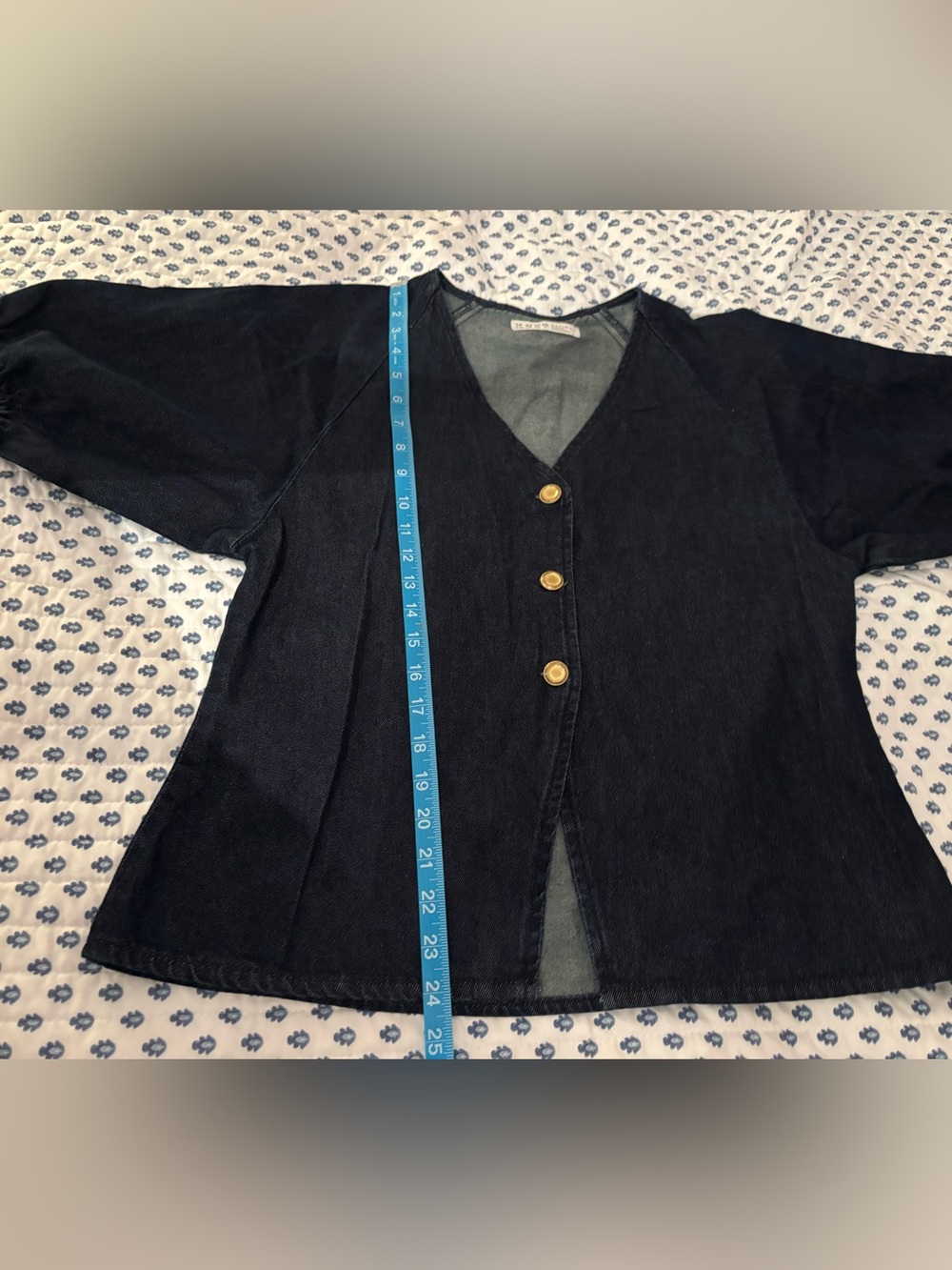 Primark Dark Navy Denim Button-Front Top with Gold Buttons